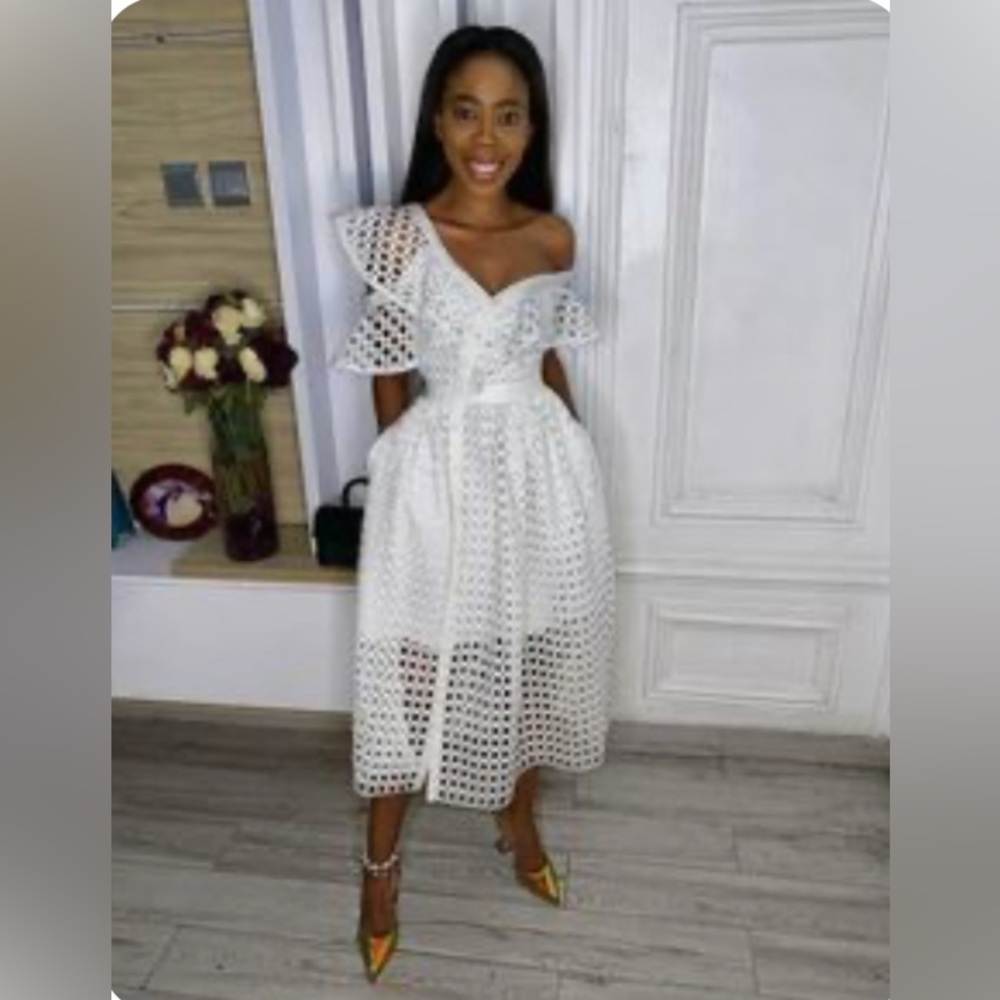 Self-Portrait White Flutter Sleeve Sundress